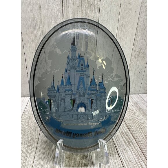 Vintage Walt Disney World Cinderella's Castle Souvenir Plate Oval Glass 1970's - Picture 3 of 5